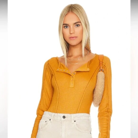 Free People Tops - Sloane Bodysuit in Amber Yellow Free People Medium